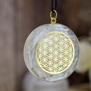 Orgonitový energetický OCHRANNÝ Amulet Kvet Života so SELENITOM (Ochrana, Harmonizácia, Anjeli, Energia)