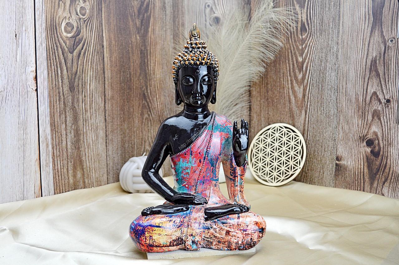 Soška BUDHA farebný - meditujúci 31cm (živica)
