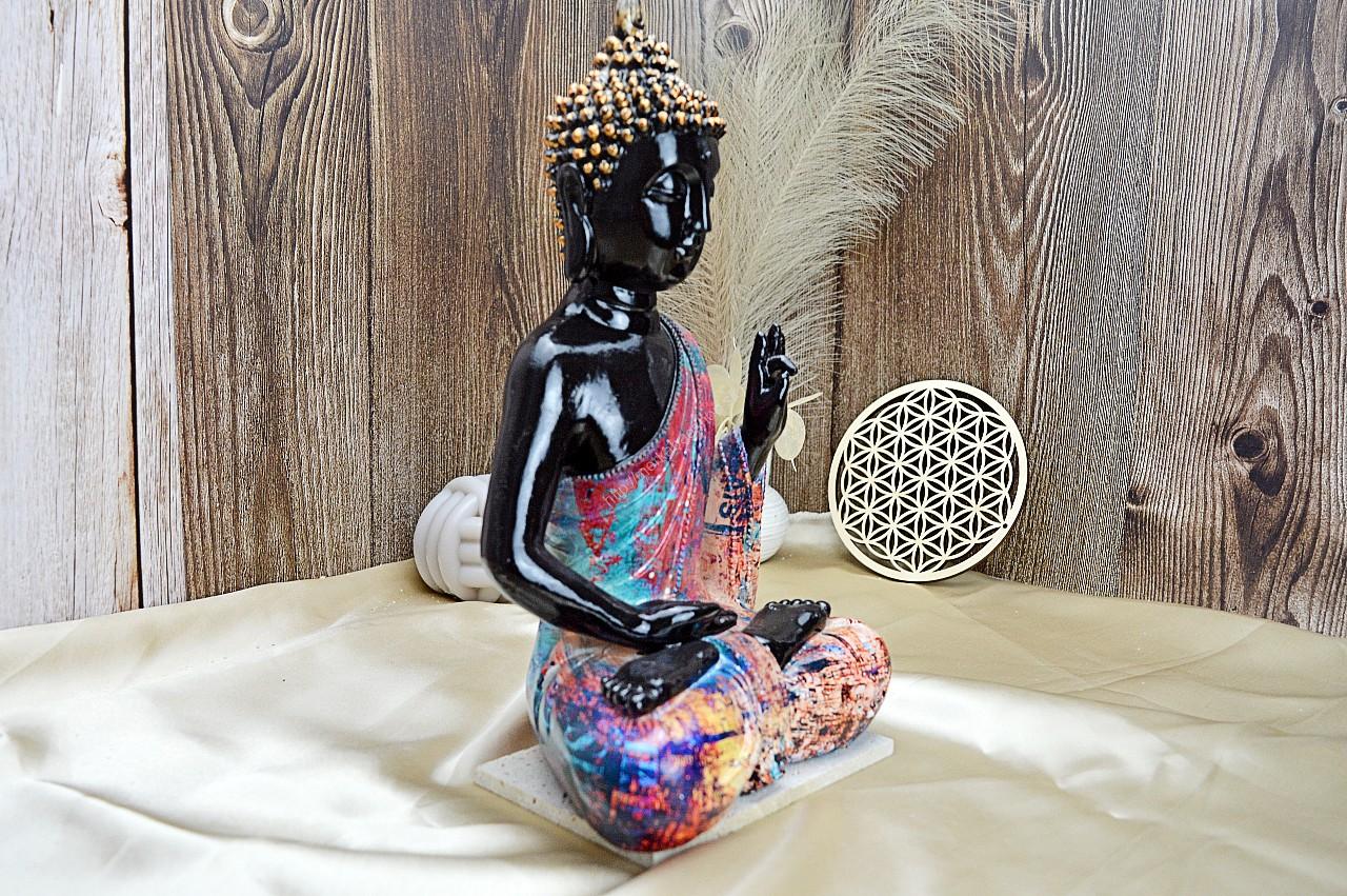 Soška BUDHA farebný - meditujúci 31cm (živica) – Obrázok 2