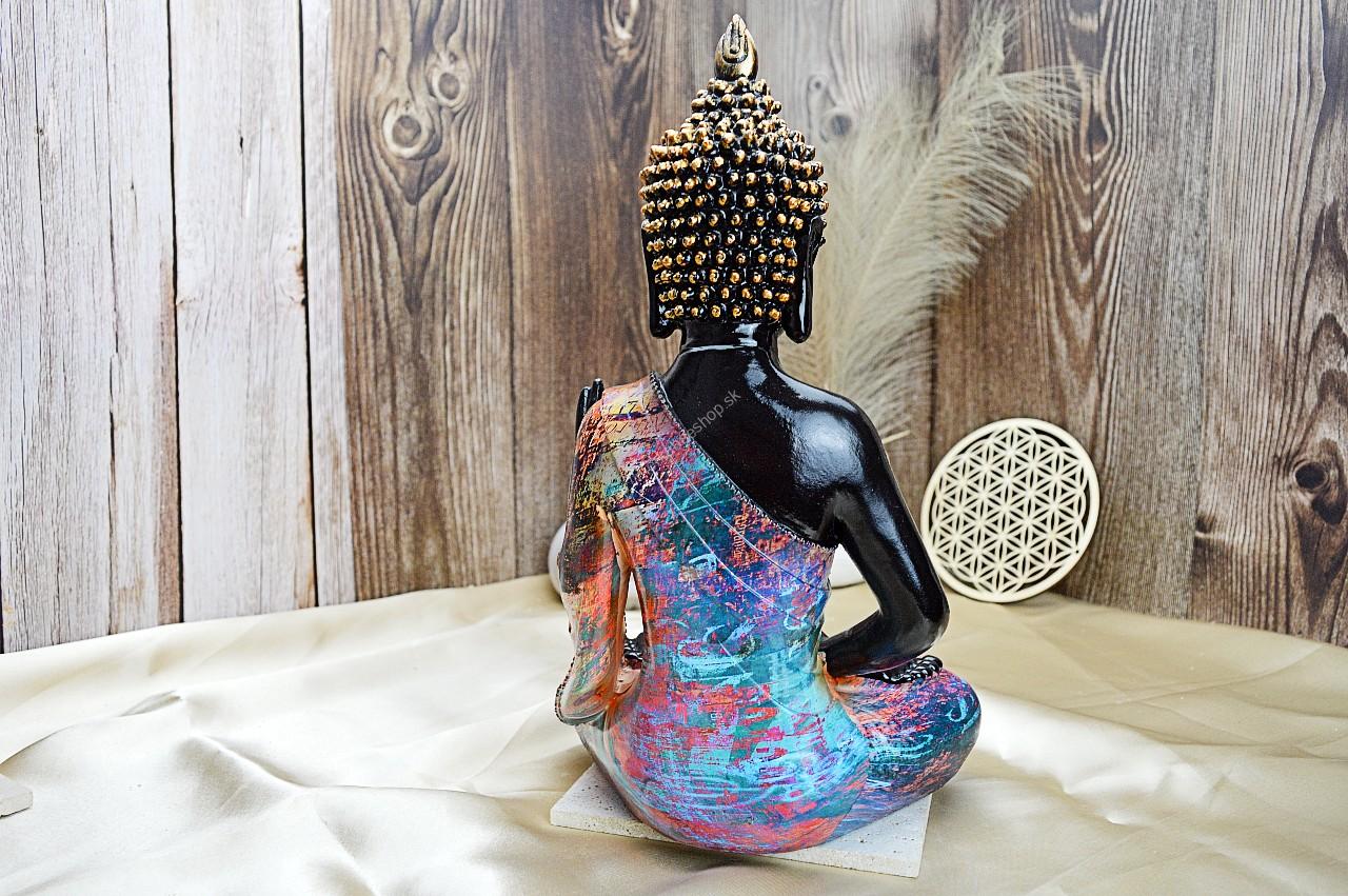 Soška BUDHA farebný - meditujúci 31cm (živica) – Obrázok 3