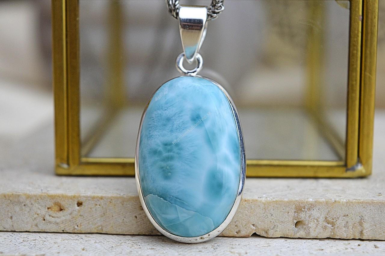 Strieborný Prívesok LARIMAR #5 - Energia Bohyne, Komunikácia, Upokojenie, Znižuje prejavy paniky a úzkosti – Obrázok 2