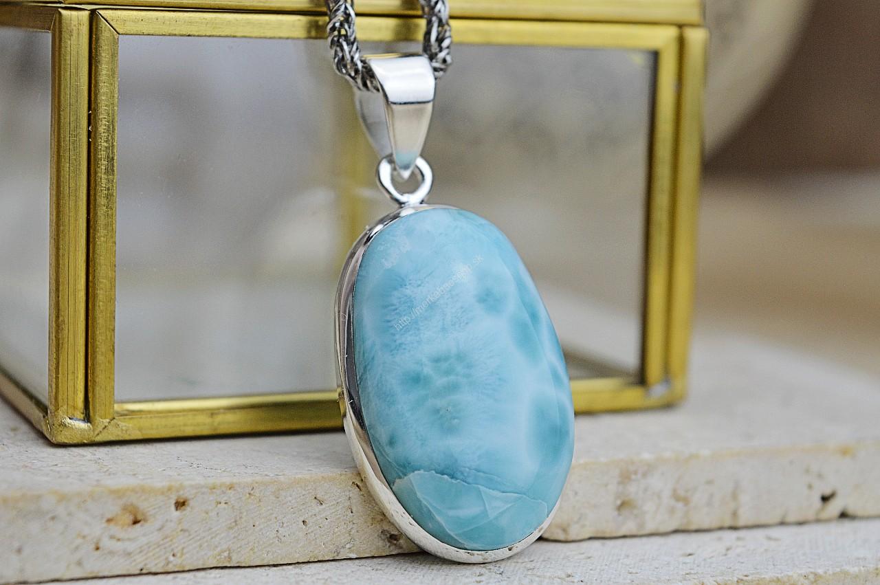 Strieborný Prívesok LARIMAR #5 - Energia Bohyne, Komunikácia, Upokojenie, Znižuje prejavy paniky a úzkosti – Obrázok 3