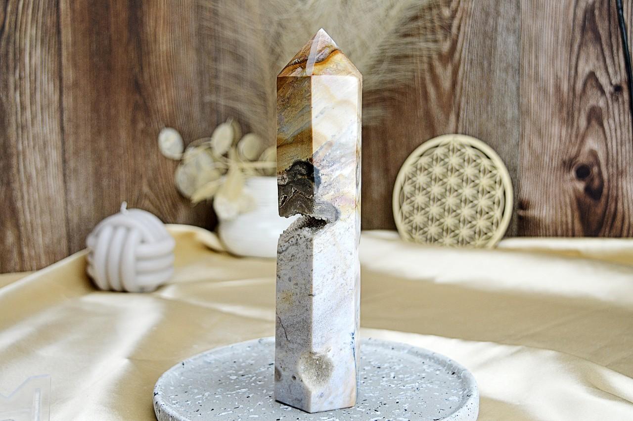 Generátor / obelisk JASPIS OCEÁN #2 - Šťastie, Relaxácia, Optimizmus, Bezpečie, Sebauvedomenie -818 g- – Obrázok 3