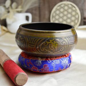 Tibetská miska Budha zlatá13 cm + gong a vankúšik