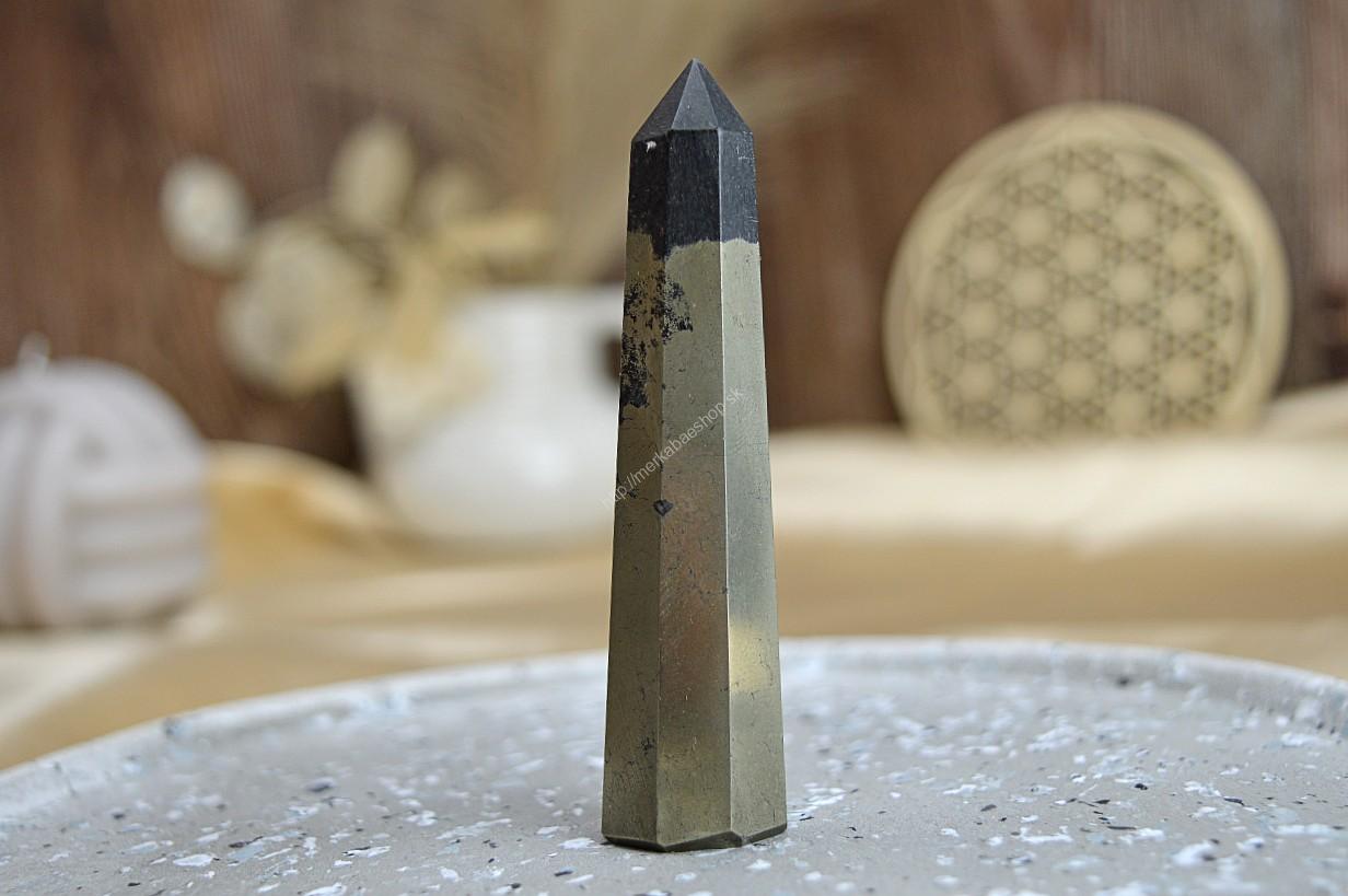 Generátor/Obelisk Hojnosti, Ochrany, Šťastia a Očisty PYRIT so ŠUNGITOM #4