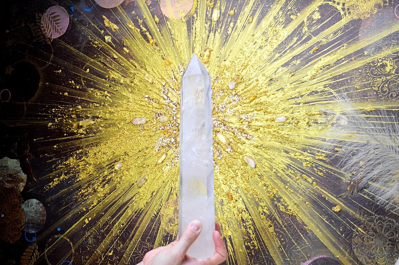 Majstrovský KRIŠTÁĽOVÝ generátor/obelisk ŽIVOTNEJ ENERGIE s dúhou Extra Kvalita 32cm – Obrázok 3