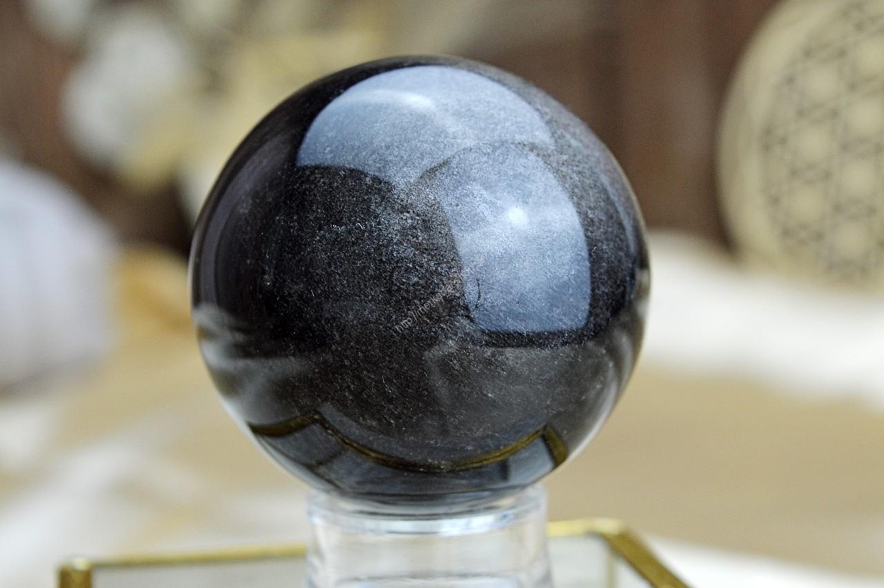 Guľa Manifestácie a Ochrany zo Strieborného OBSIDIÁNU #2 AAA Kvalita