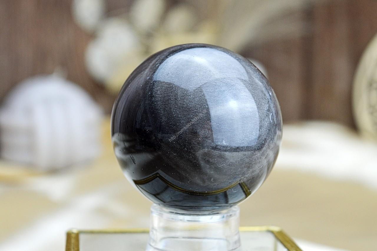 Guľa Manifestácie a Ochrany zo Strieborného OBSIDIÁNU #4 AAA Kvalita