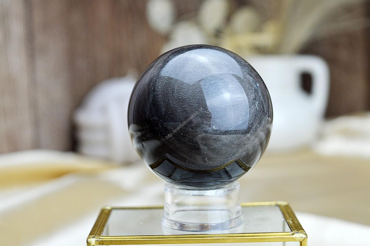 Guľa Manifestácie a Ochrany zo Strieborného OBSIDIÁNU #4 AAA Kvalita – Obrázok 2