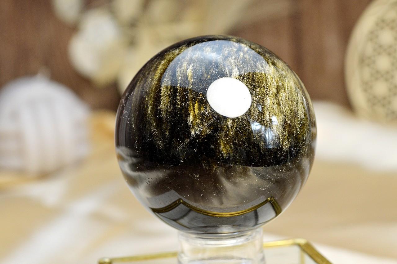 OBSIDIÁN ZLATÝ Guľa #4- kameň Osobnej Moci, Manifestácie a Ochrany AAA kvalita