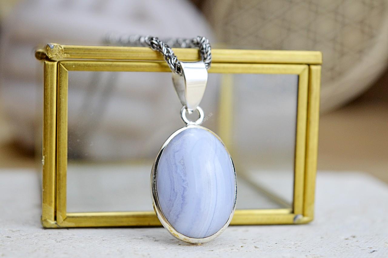 prívesok CHALCEDÓN MODRÝ Ag925/1000 #4 - Harmónia, Komunikácia, Rovnováha – Obrázok 2