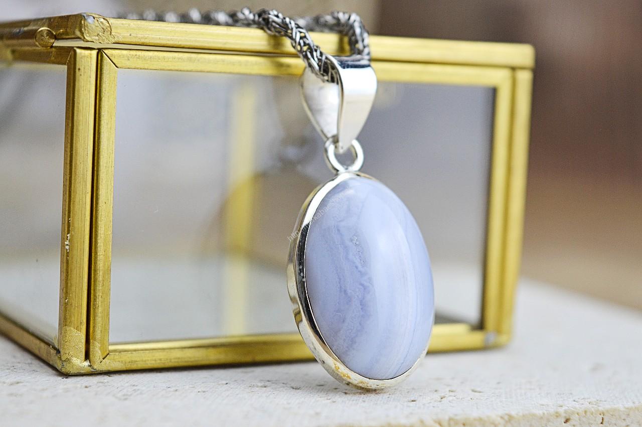 prívesok CHALCEDÓN MODRÝ Ag925/1000 #4 - Harmónia, Komunikácia, Rovnováha