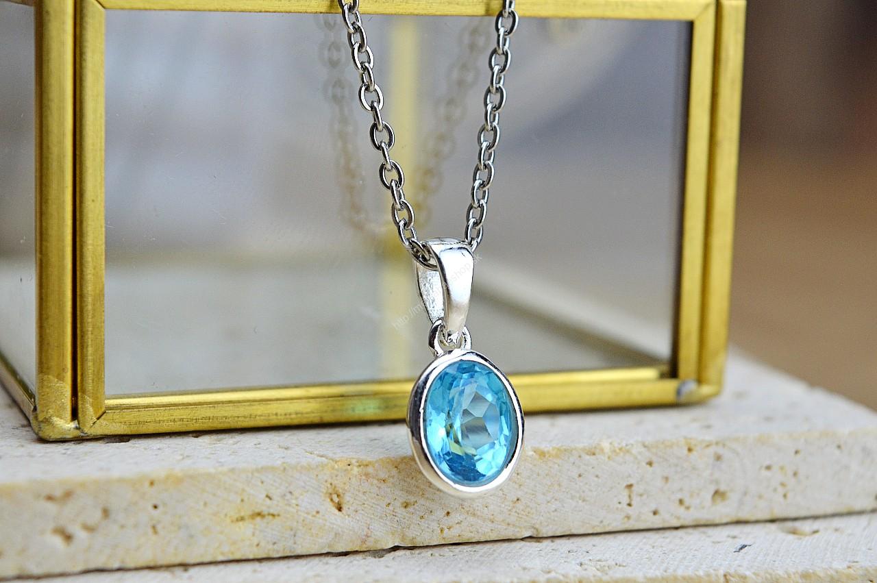 Strieborný prívesok MODRÝ TOPAZ Ag925 briliantový brus – Božskosť, Intuícia, Rovnováha, pokojný Spánok