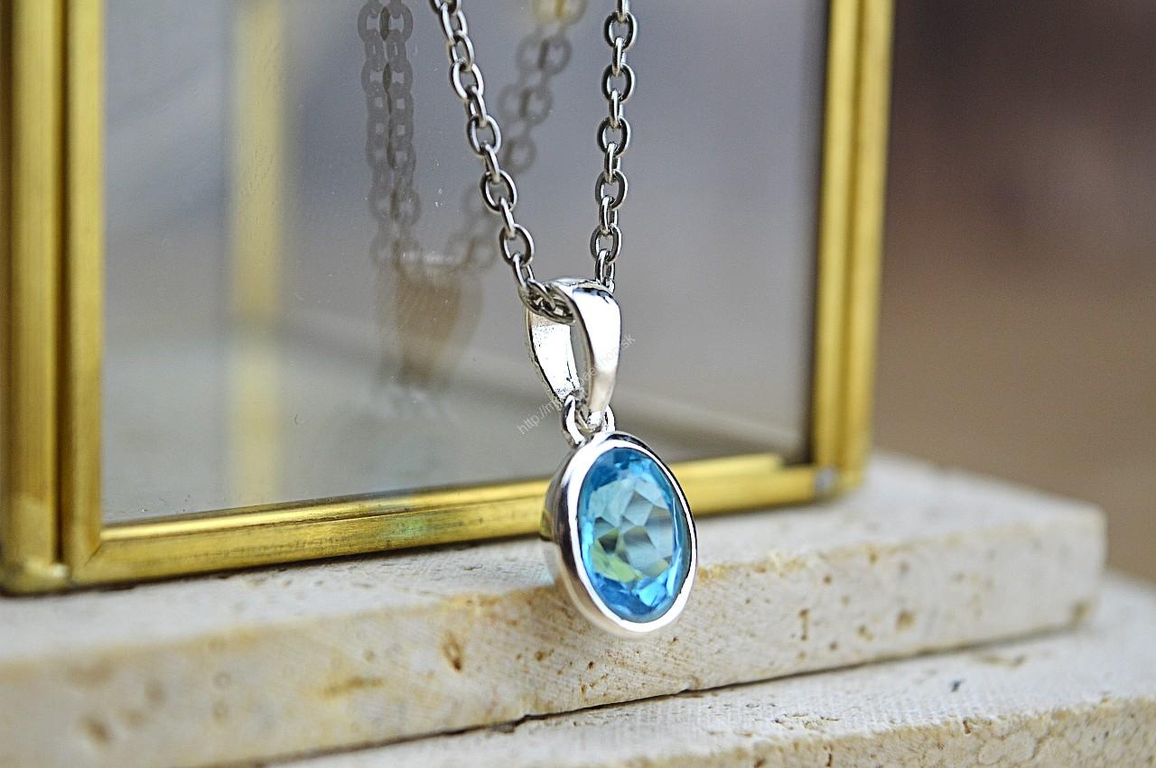 Strieborný prívesok MODRÝ TOPAZ Ag925 briliantový brus – Božskosť, Intuícia, Rovnováha, pokojný Spánok – Obrázok 2