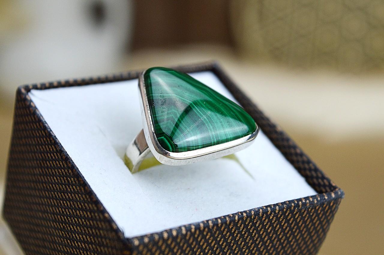 Prsteň MALACHIT #1 Ag925/1000 - Pohlcuje negatívne Energie a Jedy, Čistí Čakry, Otvára srdce, Ochrana, Premena