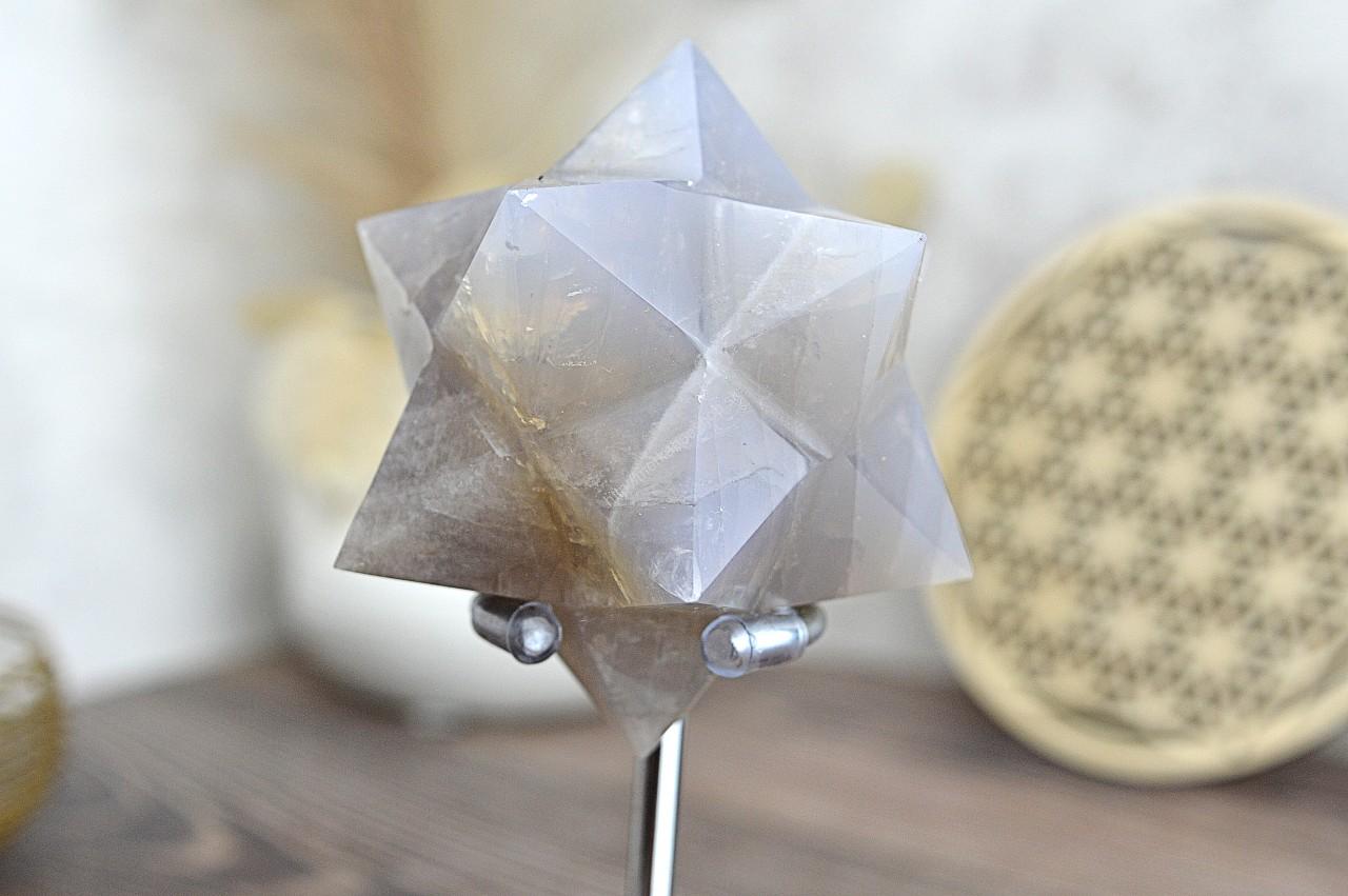 Dvojitá MERKABA ACHÁT ŠEDÝ 7,2 cm - Ochrana, Symbol Rovnováhy a vyššieho Vedomia