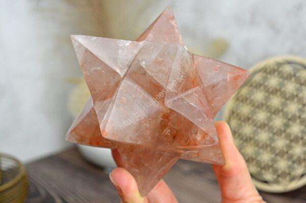 Dvojitá MERKABA KRIŠTÁĽ S HEMATITOM 12 cm #1- Ochrana, Symbol Rovnováhy a vyššieho Vedomia