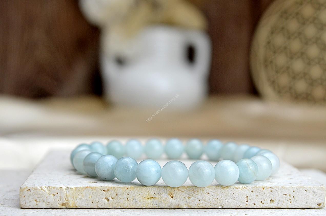 Náramok AKVAMARÍN 8,5mm - Energetický štít Aury, Upokojenie, Komunikácia, Uvoľnenie starých vzorcov