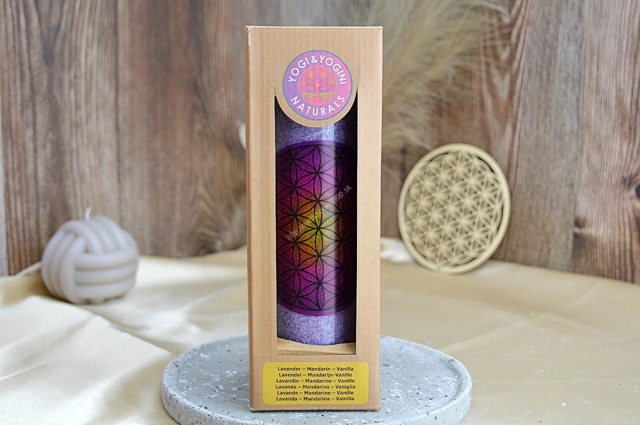 Sviečka z Palmového vosku KVET ŽIVOTA s Esenciálnymi olejmi Levanduľa, Vanilka, Mandarínka v skle (100h) – Obrázok 3