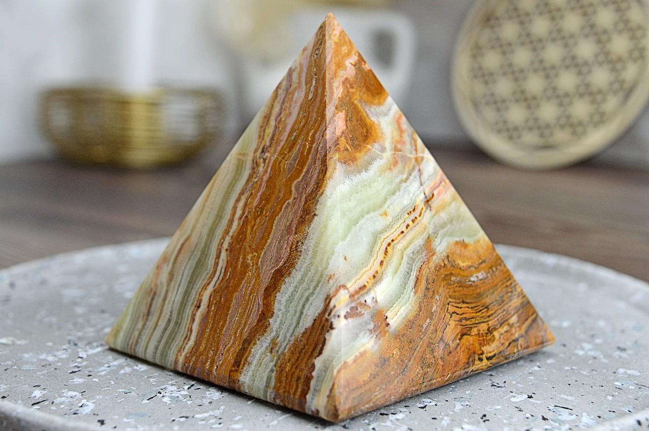 Pyramída ZLATÝ ÓNYX/ARAGONIT #5 – Šťastie, Láska, Rovnováha Jin Jang – Obrázok 2