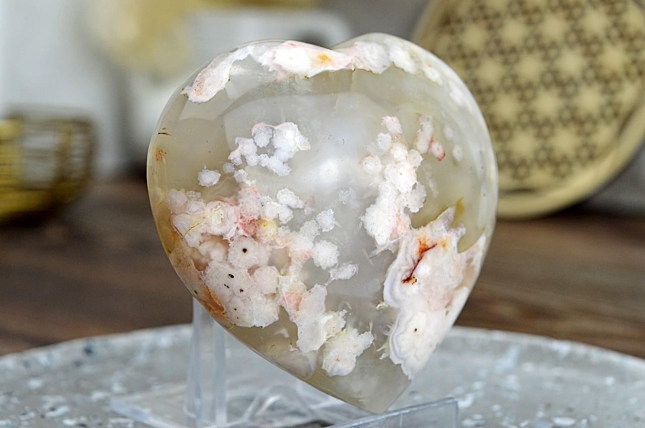 Srdce ACHÁT KVETINOVÝ (Achát / Chalcedón) #1 – Rozkvet, Láska, Pozitivita, Vášeň, Radosť