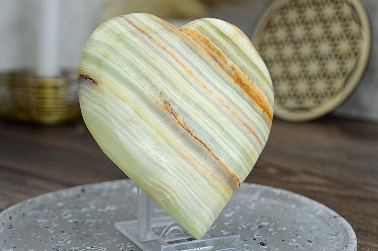 Srdiečko ZLATÝ ÓNYX/ARAGONIT 12cm #2 - Šťastie, Láska, Rovnováha Jin Jang