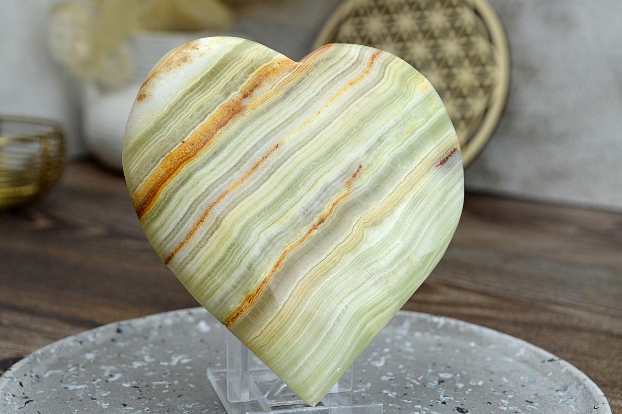 Srdiečko ZLATÝ ÓNYX/ARAGONIT 12cm #2 - Šťastie, Láska, Rovnováha Jin Jang