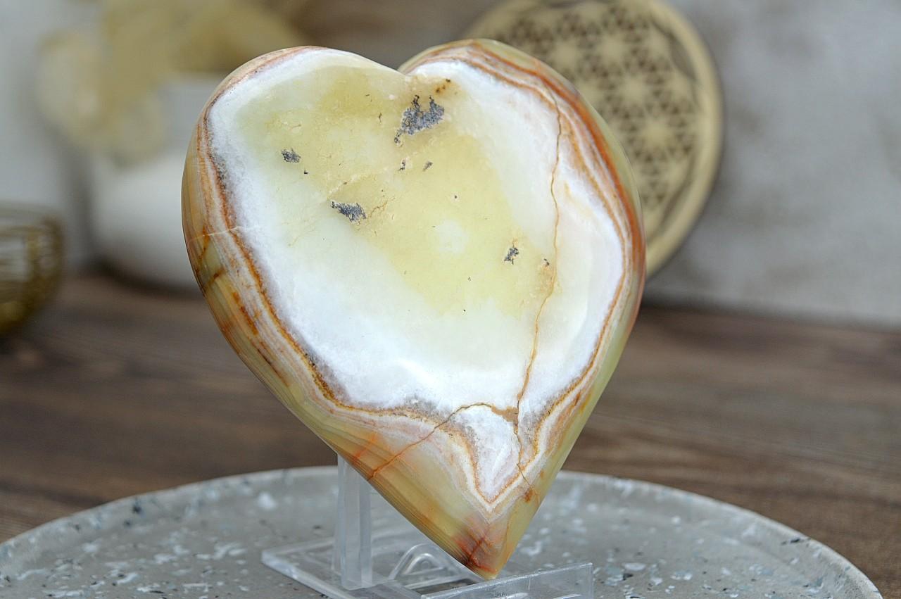 Srdiečko ZLATÝ ÓNYX/ARAGONIT 12cm #1 - Šťastie, Láska, Rovnováha Jin Jang – Obrázok 2