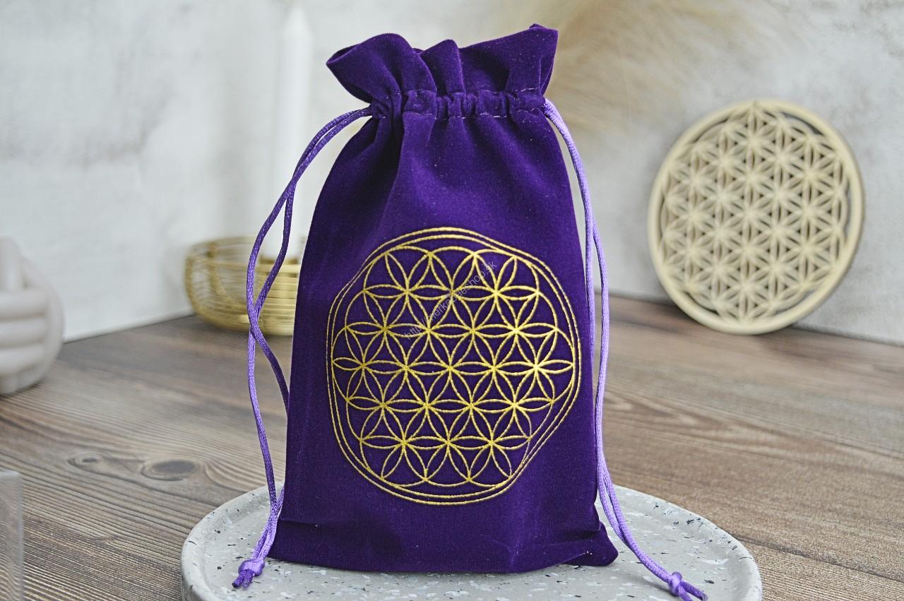 Zamatové vrecko s Kvetom Života #Fialové na osobné Kryštály, Karty, Šperky, Náramky ......
