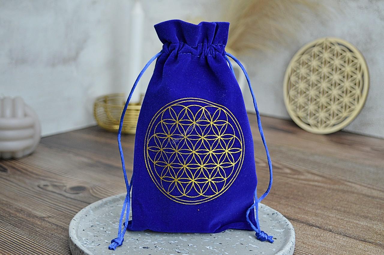 Zamatové vrecko s Kvetom Života #Modré na osobné Kryštály, Karty, Šperky, Náramky ......