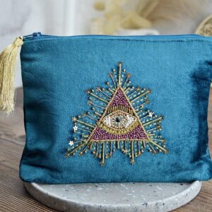 Zamatové vrecko so zipsom BOŽIE OKO podšité na Kozmetiku, osobné Kryštály, Karty, Šperky, Náramky ......