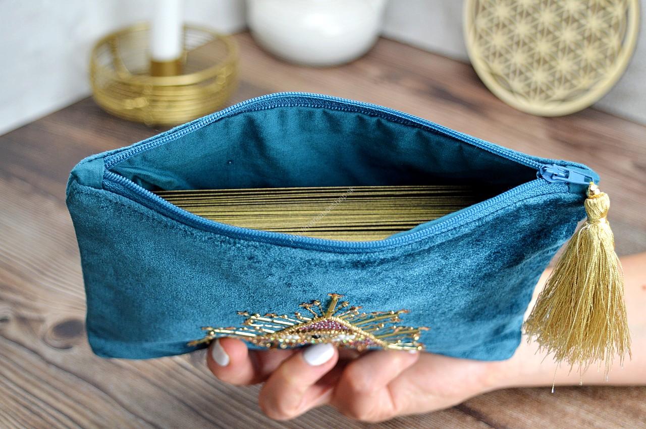 Zamatové vrecko so zipsom BOŽIE OKO podšité na Kozmetiku, osobné Kryštály, Karty, Šperky, Náramky ......