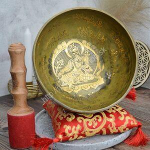Ručne tepaná a zdobená Tibetská spievajúca miska TARA 19 cm 1kg + gong a vankúšik