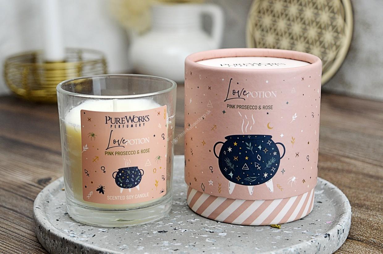 Sójová vonná Sviečka NÁPOJ LÁSKY Ruža + Prosecco
