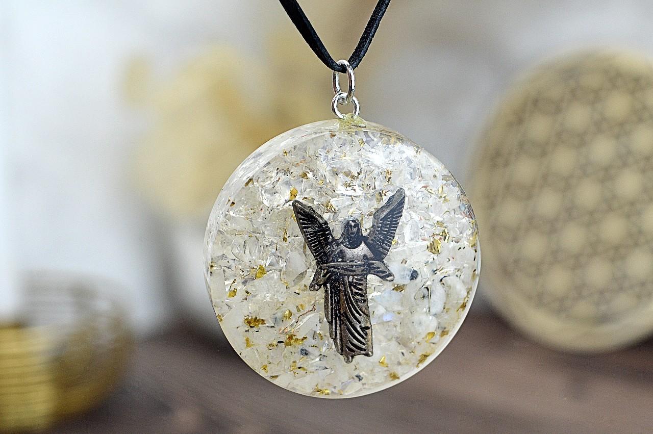 ORGONITOVÝ energetický OCHRANNÝ Amulet Archanjel GABRIEL +Krištáľ + Mesačný kameň