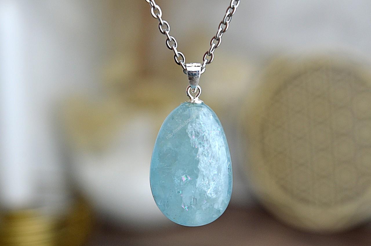 Ag-925 prívesok obelisk Akvamarín #1 - Energetický štít Aury, Upokojenie, Komunikácia, Uvoľnenie starých vzorcov