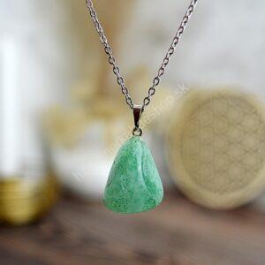 prívesok AVANTURÍN ZELENÝ + kožka - Šťastie, Hojnosť, Srdce, Vitalita, Zdravie