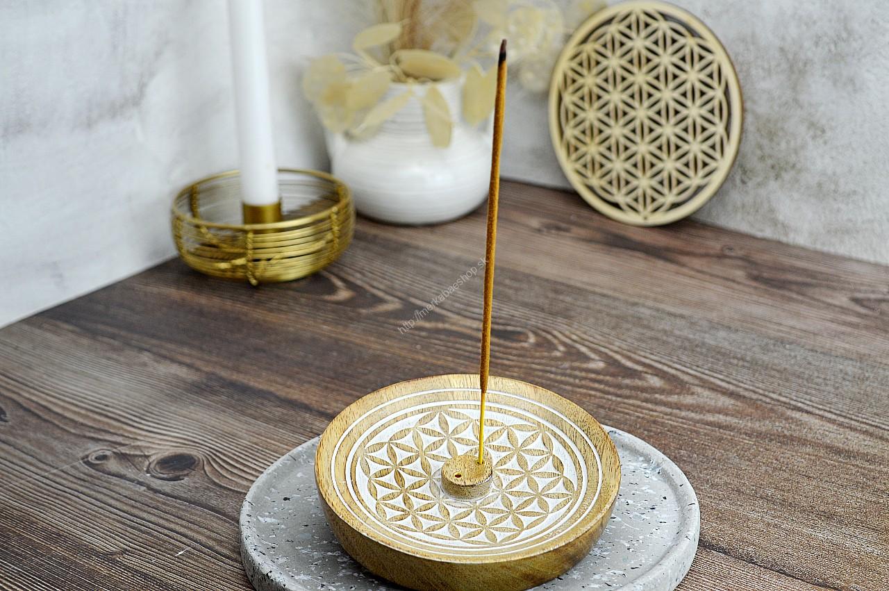 Drevený kruhový stojan na vonné tyčinky KVET ŽIVOTA z Mangového dreva – Obrázok 2