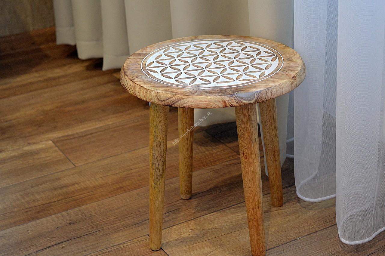Príručný stolík vyrobený z masívneho Mangovníkového dreva -KVET ŽIVOTA – Obrázok 3