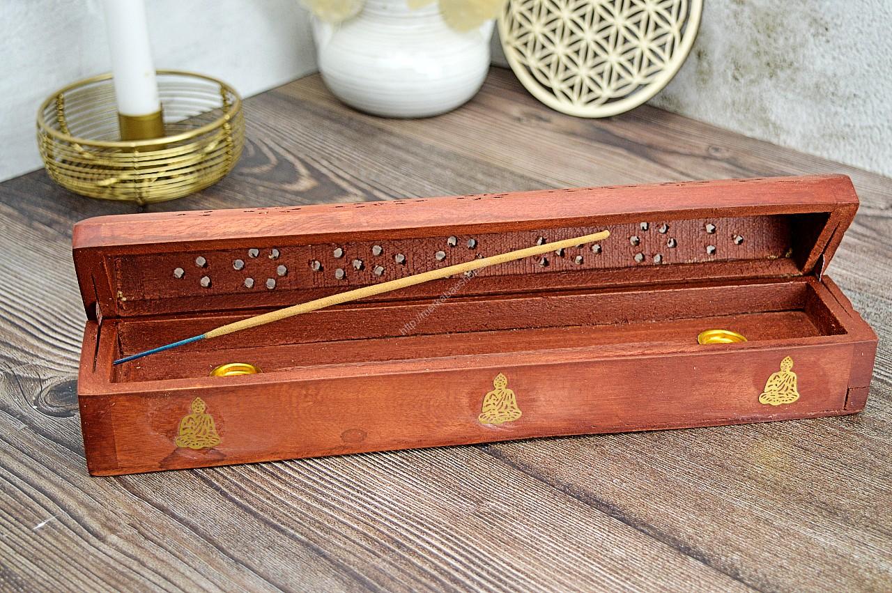 Stojan na vonné tyčinky a kužele Truhlička z mangového dreva BUDHA