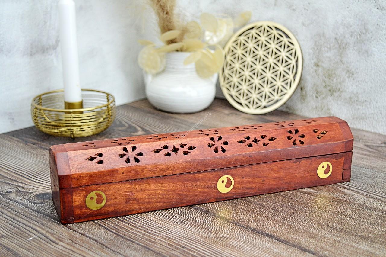 Stojan na vonné tyčinky a kužele Truhlička z mangového dreva JIN JANG