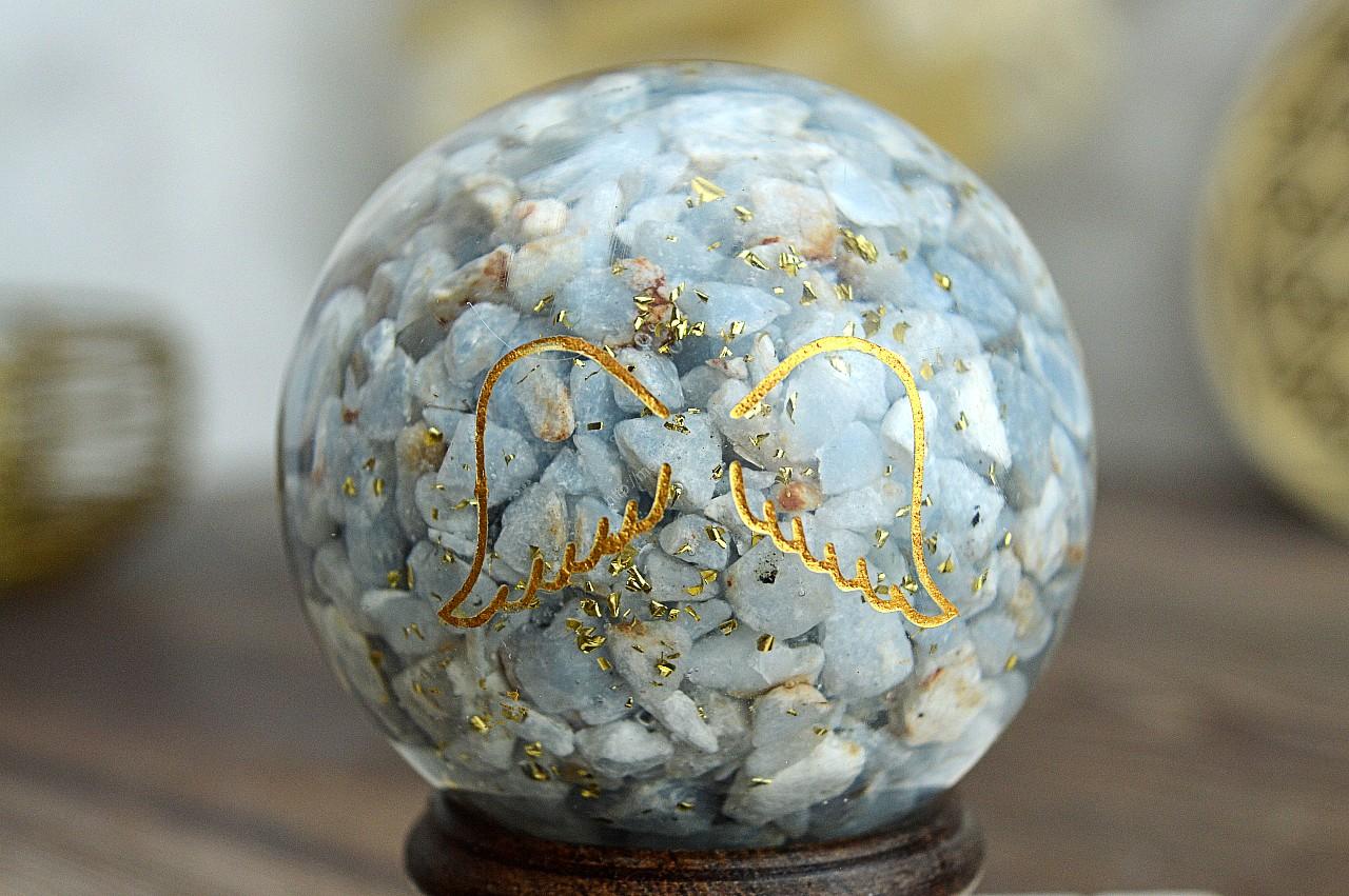 Orgonitová Guľa/ žiarič ANGELIT s Medenou špirálou a Anjelskými Krídlami – Obrázok 2