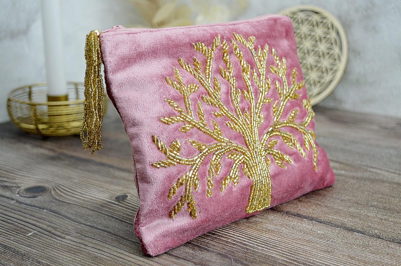 Zamatové vrecko so zipsom STROM ŽIVOTA podšité na Kozmetiku, osobné Kryštály, Karty, Šperky, Náramky ......