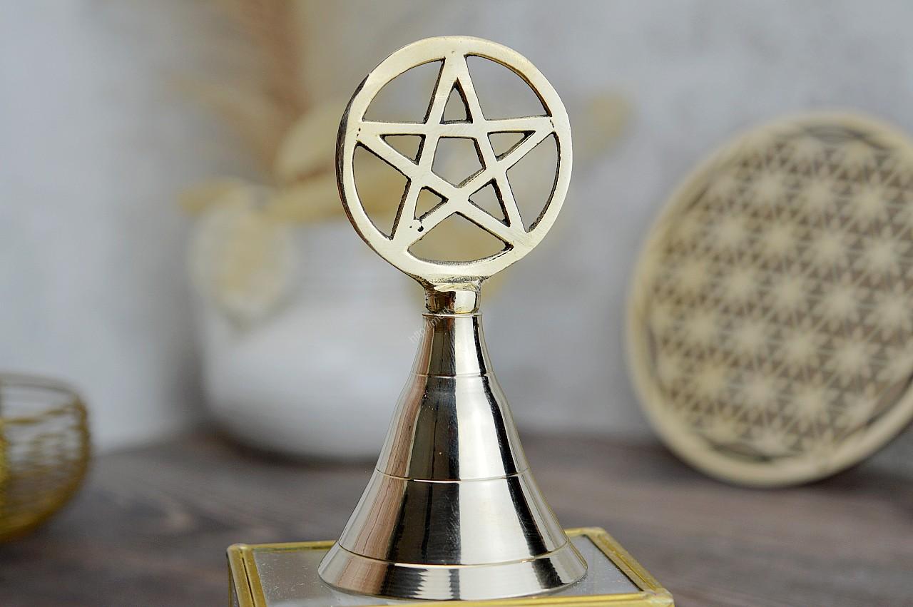 Zlatý rituálny mosadzný zvonček - Pentagram