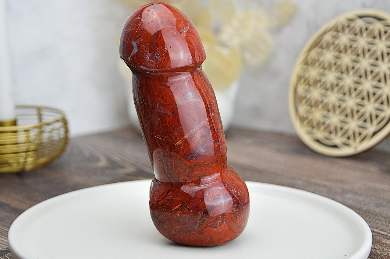 Yoni masážny falus JASPIS ČERVENÝ/BREKCIA 14 cm