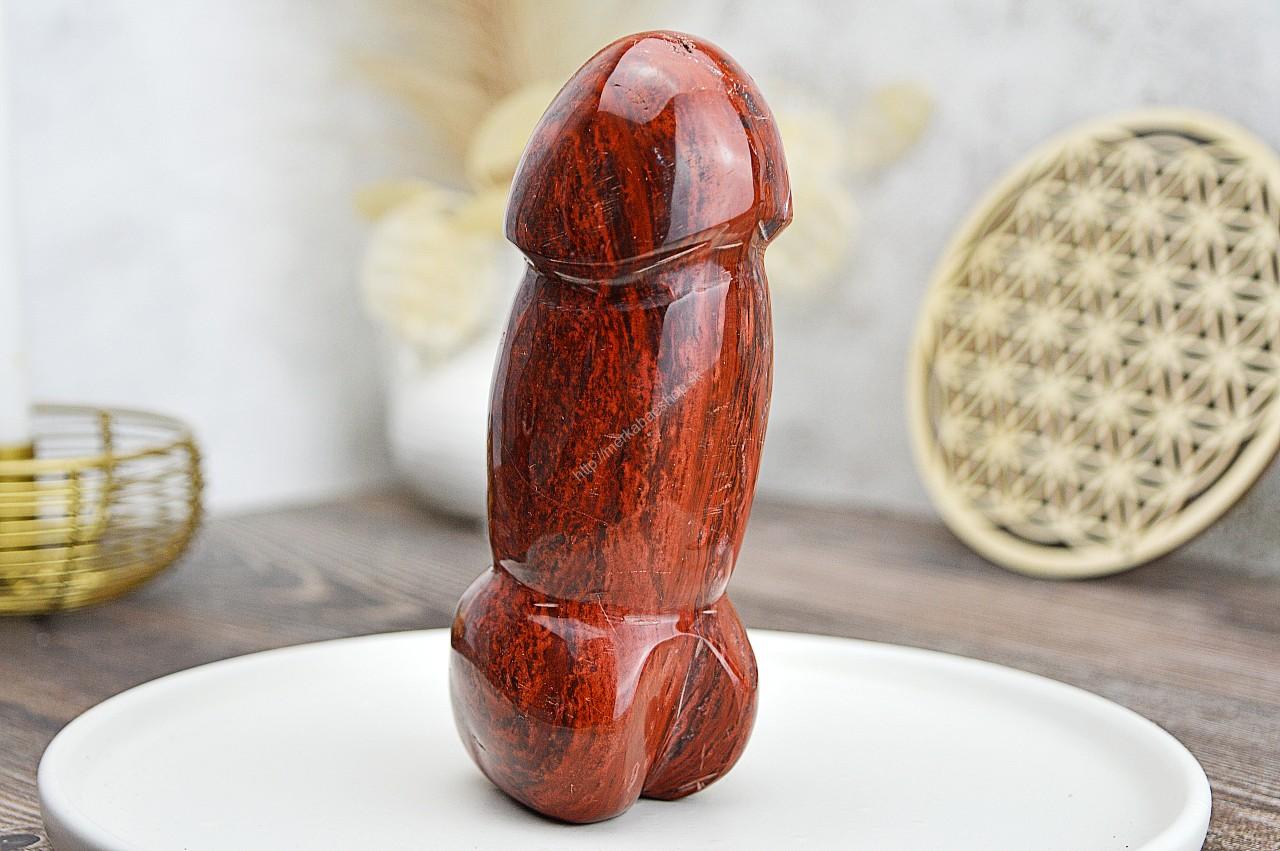 Yoni masážny falus JASPIS ČERVENÝ/BREKCIA 14 cm