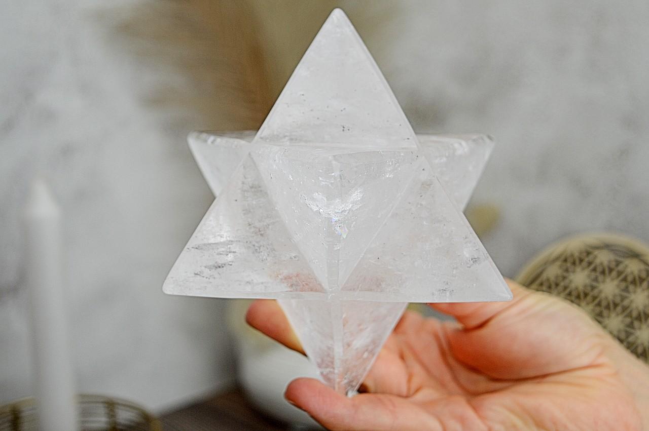 MERKABA z Brazilského KRIŠTÁĽU s Dúhami 13cm / 0,77 kg