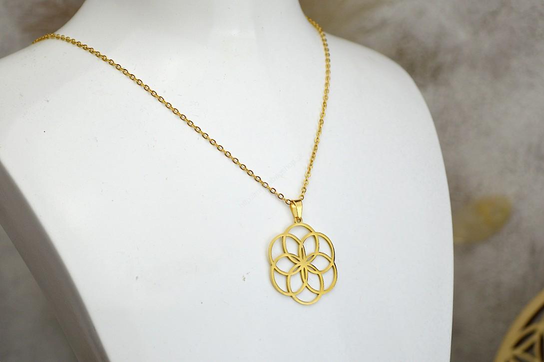 Náhrdelník SEMENO ŽIVOTA zlatý - Chirurgická oceľ – Obrázok 3