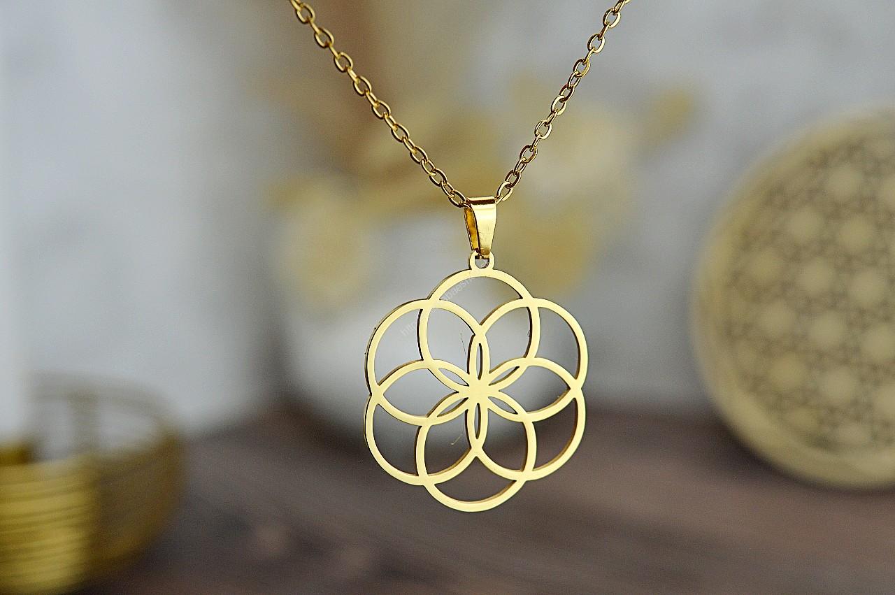 Náhrdelník SEMENO ŽIVOTA zlatý - Chirurgická oceľ