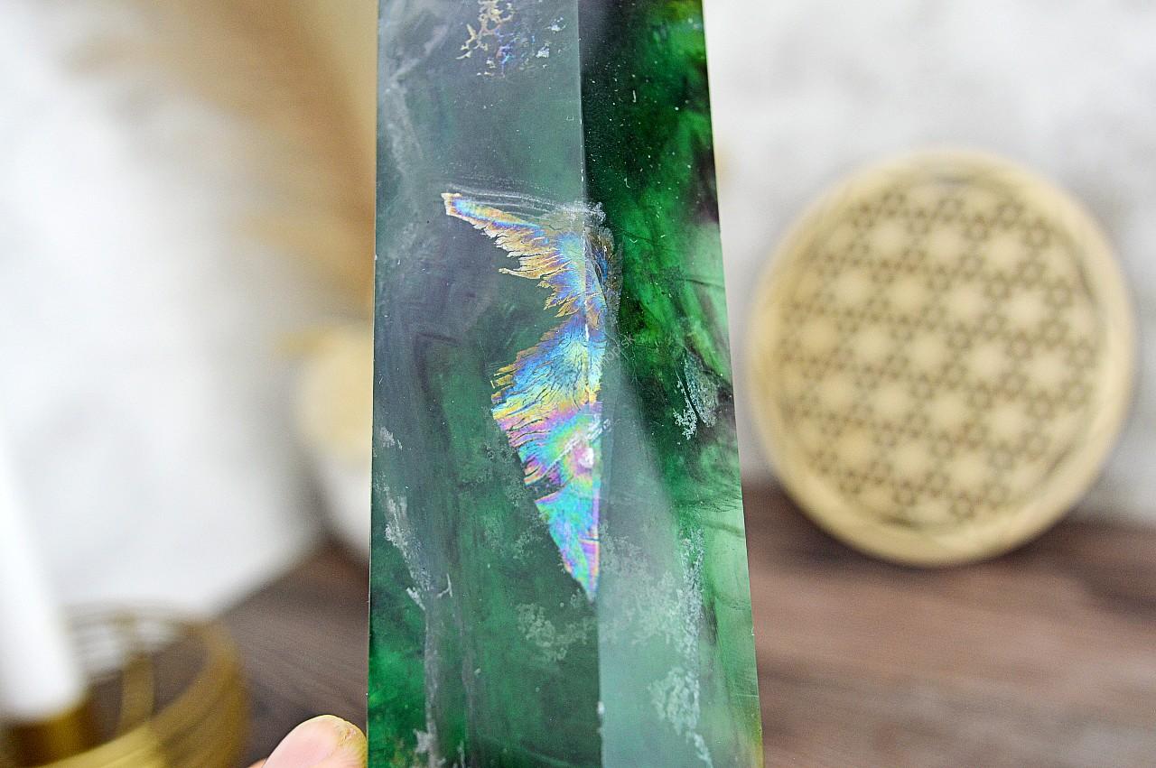 Generátor/ obelisk FLUORIT DÚHOVÝ #6 Jasná myseľ, Sústredenie, Božskosť - 20,5cm